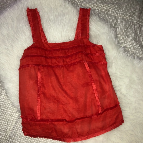 J CREW FRINGE || LINEN TANK IN BOLD RED - Picture 3 of 7